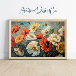 Poppies Printable Wall Art, Colorful Floral Poppies Painting, Boho Vintage Botanical Decor, Vibrant Nature Home Art, Instant Digital