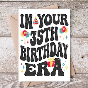 Cartão imprimível da era do seu 35º aniversário, cartão de aniversário imprimível divertido 5x7 PDF, saudações alegres de aniversário, cartão de presente de 35 anos