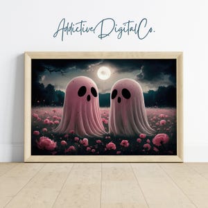 Ghosts in Moonlit Field Printable Wall Art, Surreal and Spooky Painting, Dark Academia Halloween Decor, Nighttime Aesthetic Art Prints