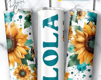 Lola Tumbler Wrap, Sunflower Floral Grandma Seamless Sublimation Designs, Filipino Grandmother Skinny Tumbler 20oz Design Lola PNG