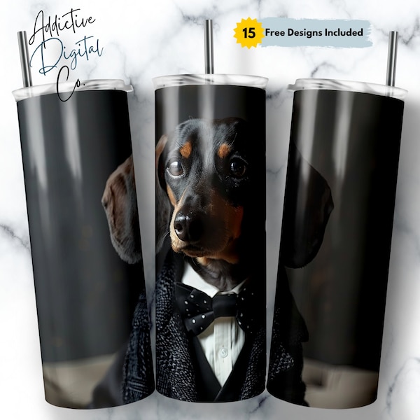 Dachshund Dog Tumbler Wrap, 20oz Skinny PNG Design, Cute Sausage Dog Lover Gift, Pet-Themed Drinkware