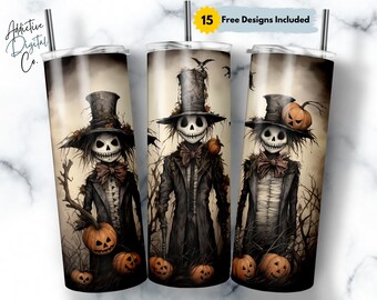 Halloween Scarecrows 20 oz Skinny Tumbler Sublimation Halloween Design, Straight & Tapered Tumbler Wrap Png, Instant Download