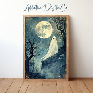 Ghostly Spirit Portrait, Dark Academia Halloween Decor, Haunted Moonlit Forest Ghost Artwork, Eerie Spooky Vintage Printable Wall Art