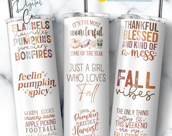 Vaso PNG para amantes del otoño, envoltorio para vaso delgado de 20 oz Just A Girl Who Loves Fall, diseño de sublimación de otoño, descarga instantánea de Pumpkin Harvest