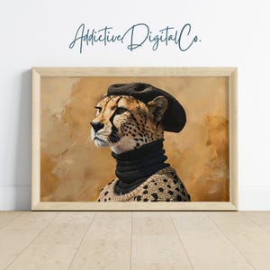 Cheetah Printable Wall Art, Stylish Cheetah in Beret Painting, Animal Lover Modern Decor, Vintage Style Aesthetic, Wildlife Art Download
