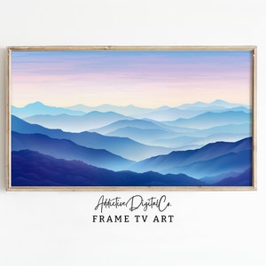 Contemporary Mountain Scene Frame Tv Art, Serene Morning Tv Decor, Blue Gradient Digital Landscape Tv Screensaver, Modern Home Decor