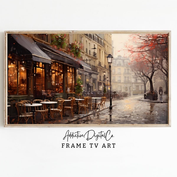 Parisian Cafe Autumn Scene Frame Tv Art, Fall City Life Tv Decor, Warm Digital Painting Street Scene Tv Screensaver, Urban Home Decor