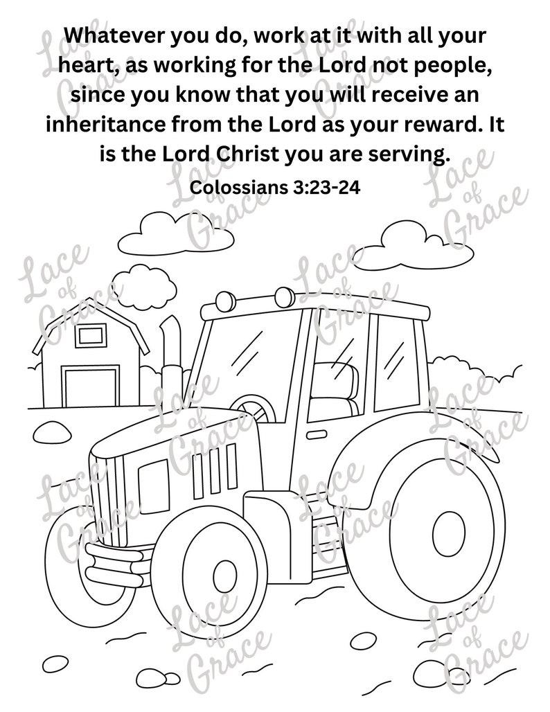 Tractor Jesus Bible Coloring Page - Colossians 3:23-24 - Etsy