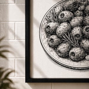 Spanish Tapas Wall Art Set, Vintage Engraving Prints, Kitchen Decor Printable, Mediterranean Food Illustration, Aceitunas Poster, olives