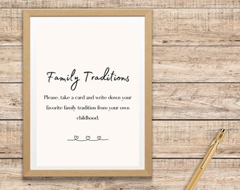 Family Traditions Sign and Note Card, Baby Shower Game, Instant Download, Printable