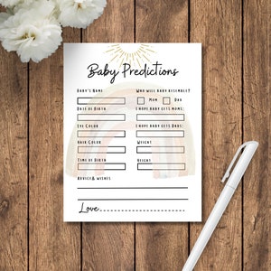 Neutral Baby Predictions Card, Baby Shower, Digital Download