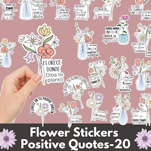Słodkie kwiatowe naklejki do druku png, inspirujące naklejki png, inspirujące cytaty pakiet png, hiszpańskie naklejki png, projekt naklejki