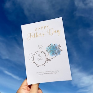 Linda tarjeta de felicitación para el Día del Padre, perro con ramo de flores, dibujo a mano, juego de palabras con mascotas, tarjeta para papás de perros, imprimible + en blanco