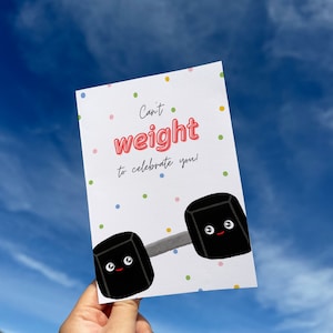 Halter kan niet wegen om je verjaardagswenskaart te vieren. Crossfit, workout woordspeling, schattig, grappig, kawaii. Afdrukbaar + blanco