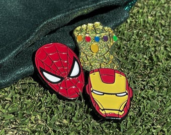 Super Hero Golf Ball Markers (3-Pack) Iron Hero, Web Slinger, Infinity Glove
