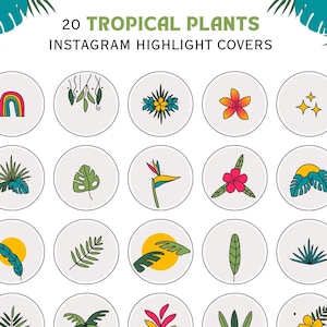 Instagram Highlight Covers, Tropical Instagram, Boho Tropical Flower Icons