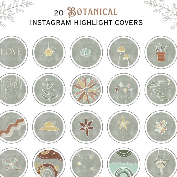 Instagram Highlight Covers, Botanical Highlight Covers, Hand Drawn Icons