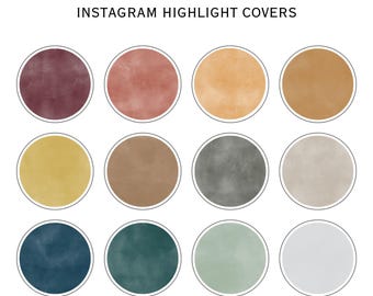 May include: Twelve Instagram highlight covers with a boho fall theme. The covers feature various shades of brown, yellow, gray, blue, and green with a watercolor effect.