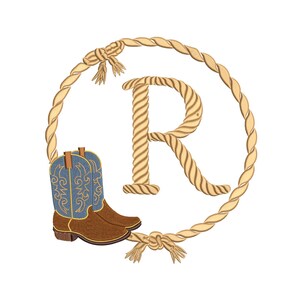 Motif de broderie personnalisé bottes de cowboy avec monogramme corde western avec initiale