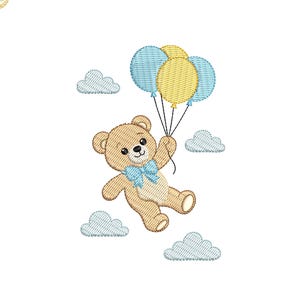 Diseño de bordado de globos con ositos de peluche / Archivo para máquina de bordar en tonos pastel para baby shower (descarga digital)