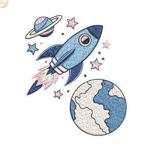Rocket Embroidery Design | Space Planets Stars Pattern (Digital Download)
