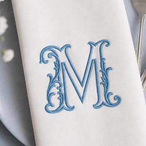 Floral Letter M Monogram Embroidery Design | Elegant Scrollwork Alphabet (Digital File)