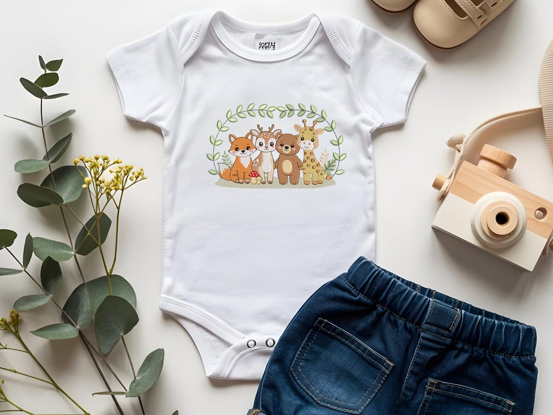 Woodland Animals Embroidery Design, Fox Deer Bear Giraffe Wreath ...