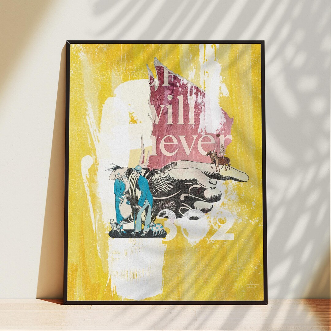 Surreal Vintage Collage Art Poster in Yellow | Modern Conceptual Wall ...