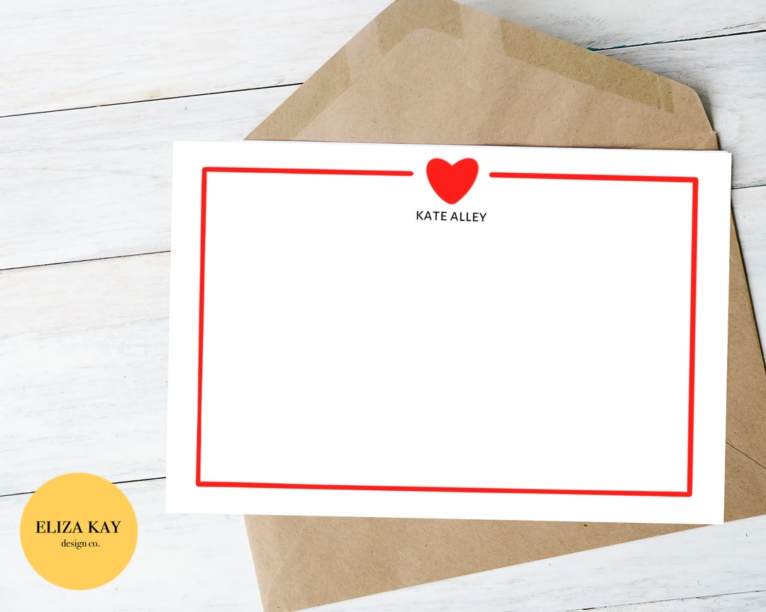 Red Heart Note Card Editable Heart Notecard- Customizable Red Notecard, Personalized ...