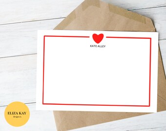 Editable Heart Notecard- Customizable Red Notecard, Personalized Stationary for Kids, Printable Thank You Cards, Cute, Cartoon, Minimal