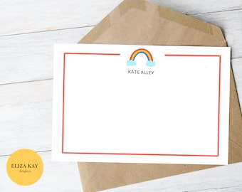 Editable Rainbow Notecard- Customizable Notecard, Personalized Stationary for Kids, Printable Thank You Cards, Cute, Cartoon