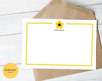 Editable Flower Notecard- Customizable Yellow Notecard, Personalized Stationary for Kids, Printable Thank You Cards, Cute, Cartoon