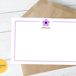 Bearbeitbare Blume Notecard - anpassbare Lavendel Notecard, personalisierte stationär für Kinder, druckbare Dankeskarten, niedlich, Cartoon