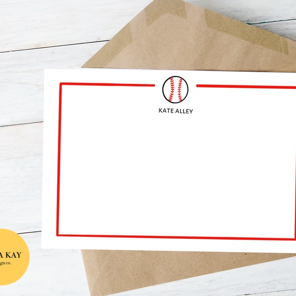 Editable Baseball Notecard- Customizable Notecard, Personalized Stationary for Kids, Printable Thank You Cards, Cute, Cartoon