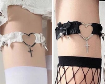 Sexy White or Black Garter - Heart - Cross - Bells