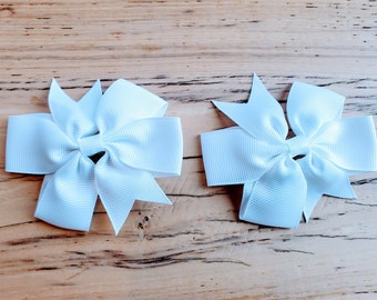 Set of 2 White Bow Hair Clips - Flowergirl - Baptism - Communion