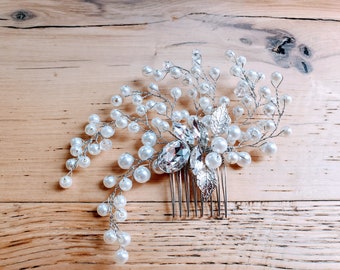 Floral Beaded Large Bridal Hair Comb