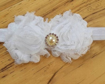 White Flowergirl Headband - Floral - Baptism - Formal
