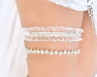 Wedding Garters- Keepsake and Toss - Silver