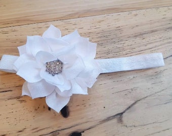 White Flowergirl Headband - Floral - Baptism - Formal