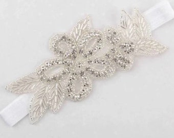 Fancy Beaded White Flowergirl Headband - Floral - Baptism - Formal