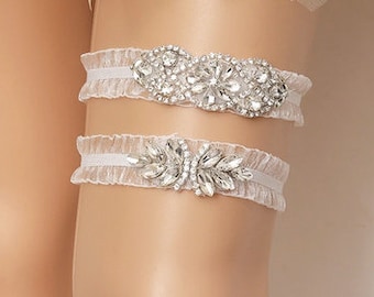 Wedding Garters- Keepsake and Toss - Fancy Gemstones