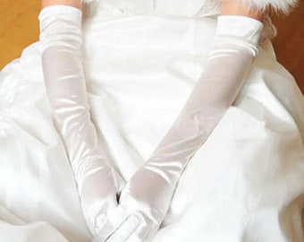 Delicate Long Formal Wedding Gloves - Solid White Material