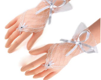 Delicate Formal White or Ivory Fingerless Wedding Gloves - Short