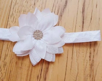 White Flowergirl Headband - Floral - Baptism - Formal