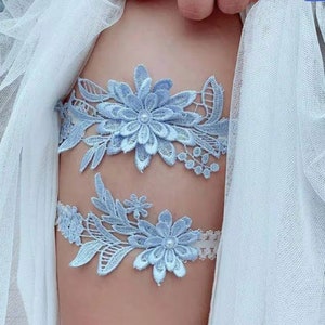 Wedding Garters- Keepsake and Toss - Something Blue - Floral