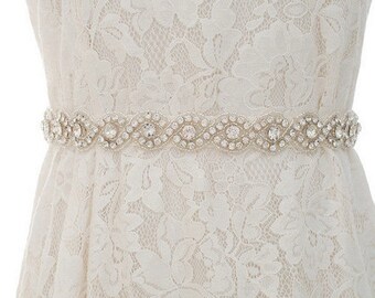 Rhinestone Bridal Belt - Bridal Sash - Wedding Dress Belt - Off-White Ribbon