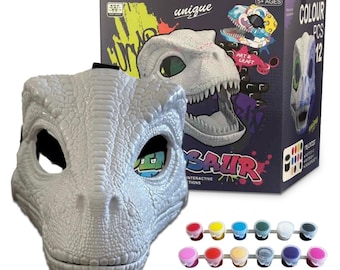 White Dinosaur Mask Hard Plastic Moving Jaw with Paint Set
