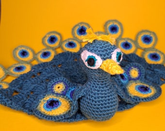Crochet pattern / peacock security blanket / baby comforter / cuddle toy / babyshower gift idea / for newborn / amigurumi / for intermediate