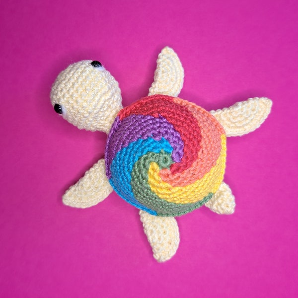 Crochet no sew pattern for spiral rainbow turtle amigurumi gift for kid or friend, colour changing, pride